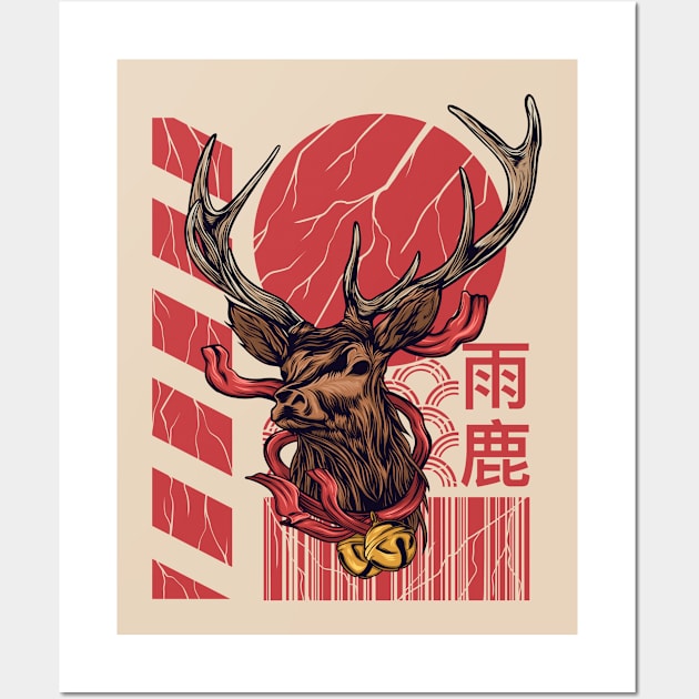 Wildlife Elk Reindeer Japanese Artwork Wall Art by malaqueen